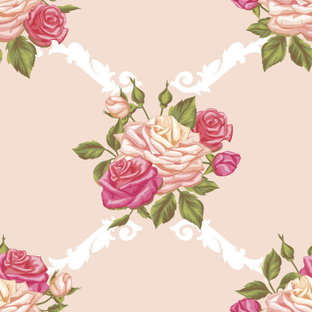 无缝模式与复古玫瑰。装饰复古的花。容易素材图片