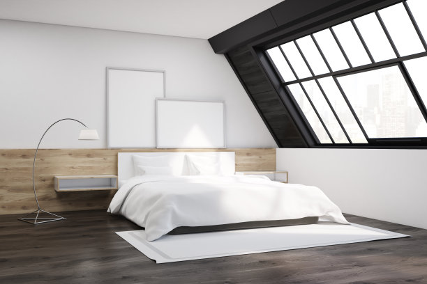 阁楼卧室，有地毯和海报素材图片