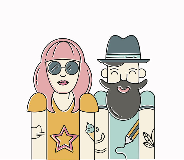 酷酷的矢量潮人夫妇图片下载