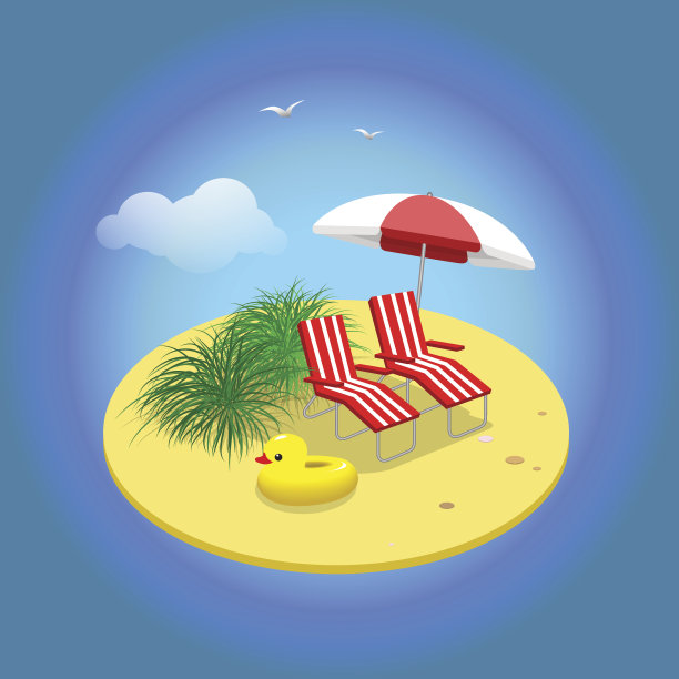 有日光浴床和雨伞的沙岛图片下载