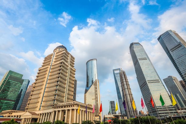 蓝天映衬下的上海市区图片下载