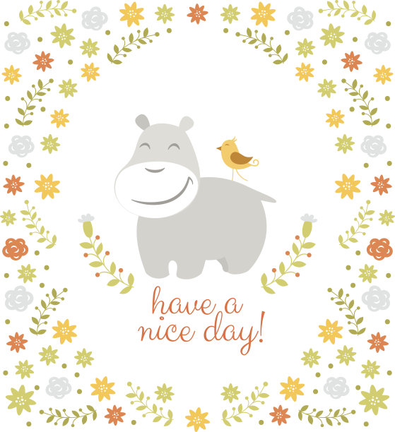 快乐的河马在花的背景图片下载