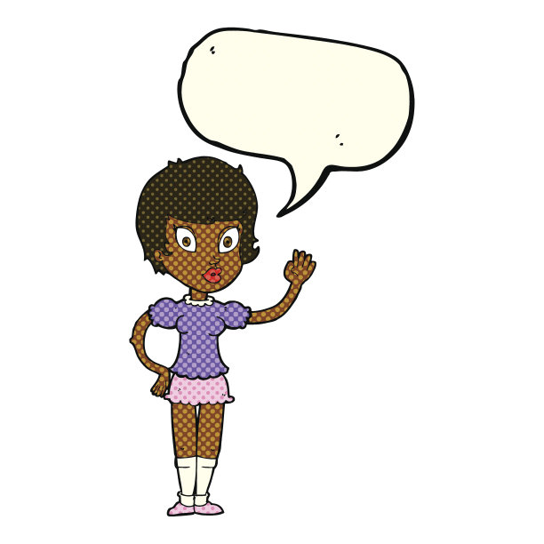 卡通漂亮女孩挥舞着语音泡泡图片下载