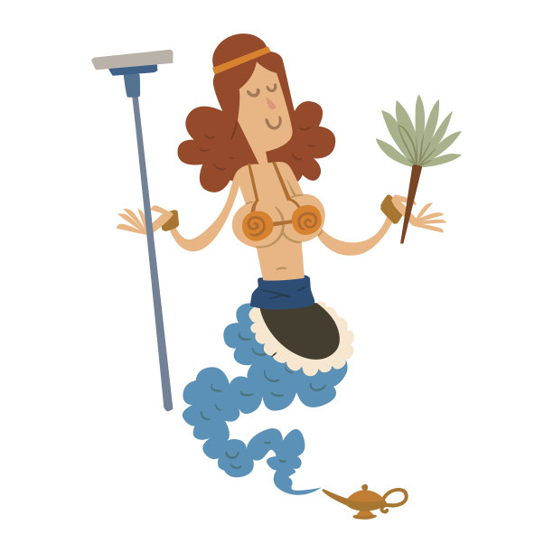 精灵灯清洁女孩性格魔术灯平面矢量插图宝物阿拉伯阿拉丁奇迹出现在白色的背景管家图片下载