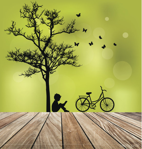 树下儿童的抽象背景。矢量插图。图片下载