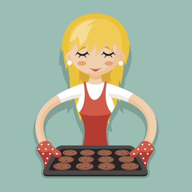 家庭主妇用烘焙和饼干卡通人物设计矢量插图图片下载