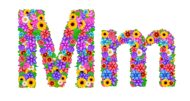 花字母表孤立在白色图片下载