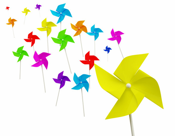 彩色玩具风车在白色的背景图片下载