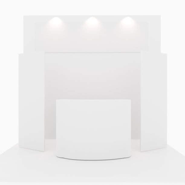 一个白色的贸易摊位，明亮的灯光照亮它图片下载
