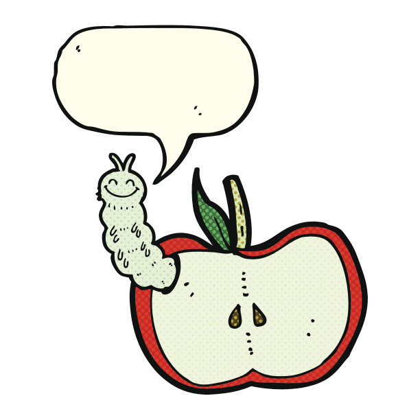 卡通苹果与虫子和语音泡泡图片下载