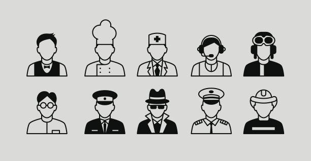 设置不同职业的人的平面图标。建筑工人,护士图片下载