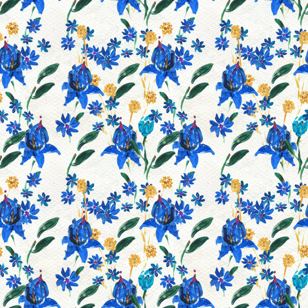 无缝图案与蓝色花朵图片下载