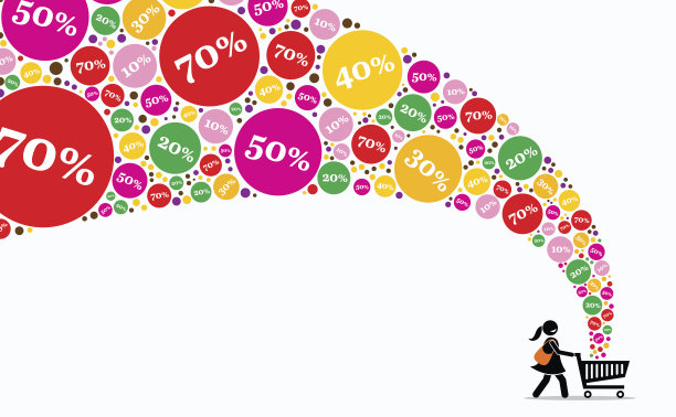 在促销日推着购物车的女孩。图片下载