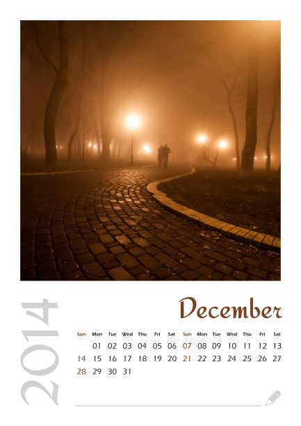 照片日历与极简主义景观2014。12月图片下载
