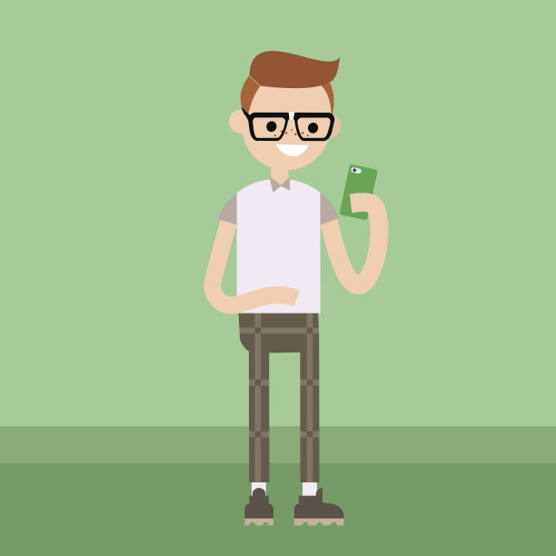 年轻的书呆子正在看他的智能手机屏幕图片下载