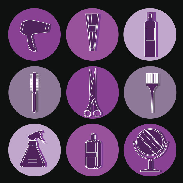 美发师工具在平面设计中收集网页图标。图片下载