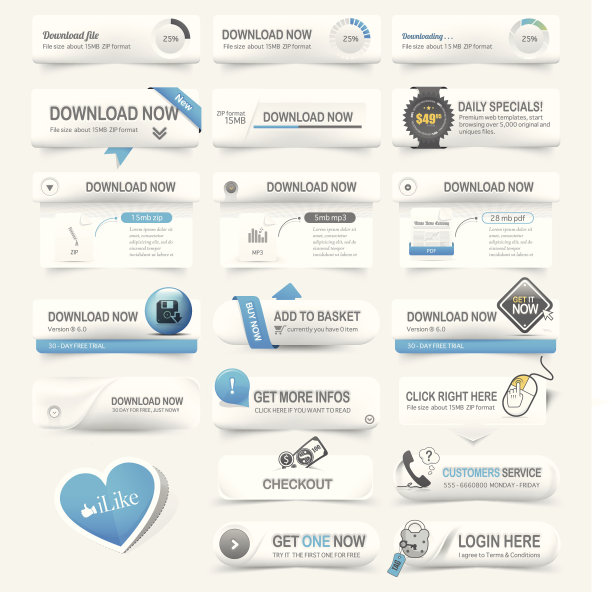 网页设计模板元素:带有装饰的导航按钮图片下载
