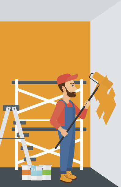 带油漆滚筒的油漆工图片下载