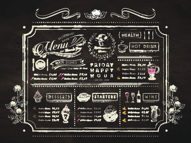黑色复古餐厅菜单设计图片下载