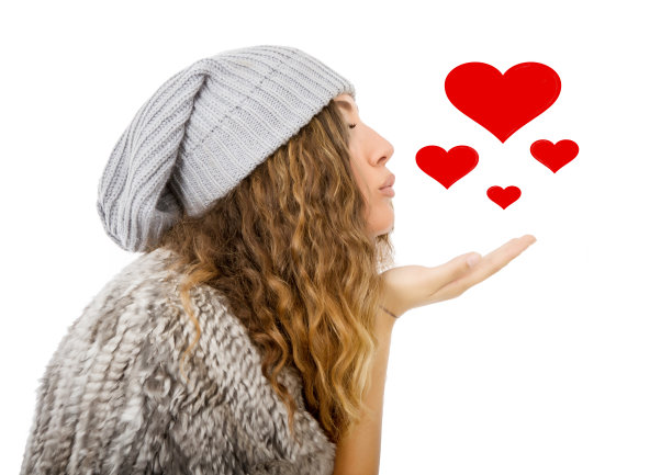 女孩飞吻和心图片下载