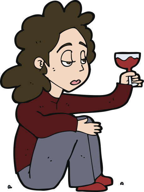 漫画中的不幸女人，拿着一杯酒图片下载