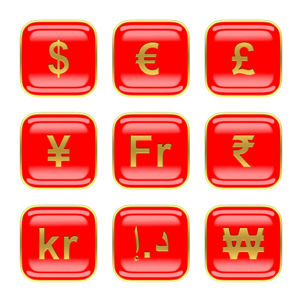 红色应用程序图标OS7上的世界货币符号图片下载