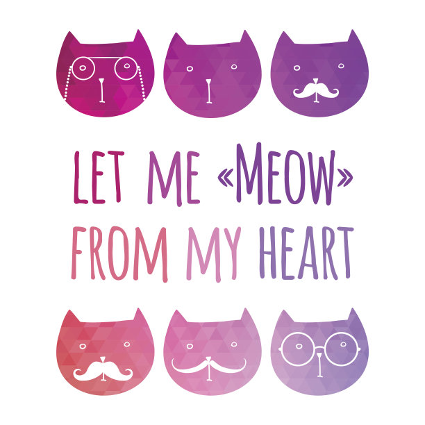 贺卡和猫。五颜六色的mackdrop与有趣的口号图片下载