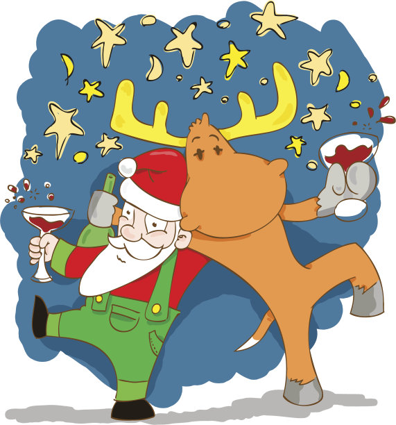 圣诞老人和驯鹿喝醉了-插图图片下载