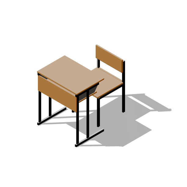 学校的桌子上。3 d渲染插图。卡通风格。等距视图。图片下载