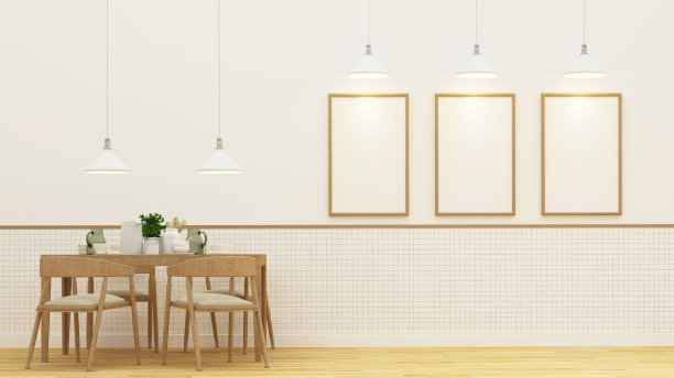 餐厅和框架的艺术品- 3D渲染图片下载