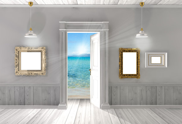 3d渲染的空房间与打开的门图片下载