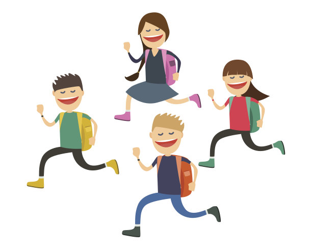 快乐的孩子们去上学。新年伊始。向量图片下载