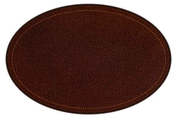 皮革补丁，棕色椭圆形，有边界和缝线，裁剪路径图片下载