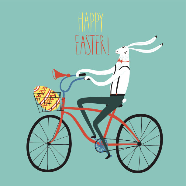 复活节兔子自行车插图图片下载