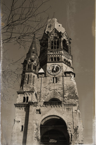 柏林德国Kaiser-Wilhelm-Ged吗?chtniskirche复古风格图片下载