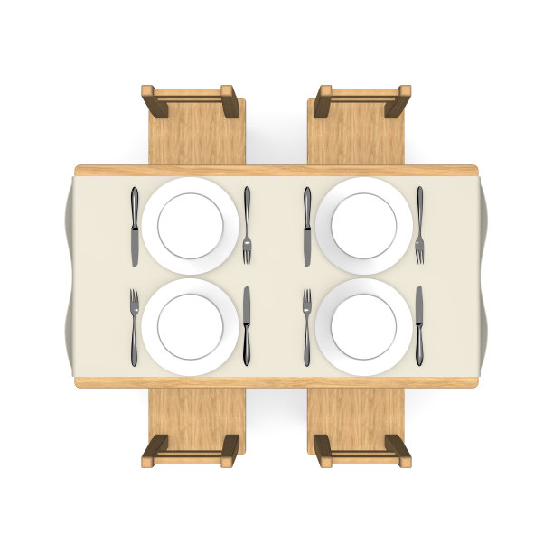 在木制餐桌上的餐具顶视图图片下载