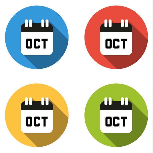 收集4孤立的扁平彩色按钮为10月(cale图片下载