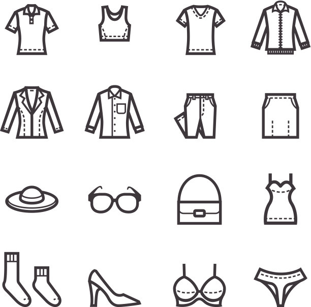 黑色和白色矢量图标的女人的衣服在一个网格图片下载