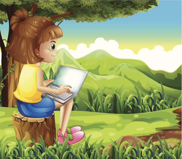 女孩在森林里冲浪图片下载