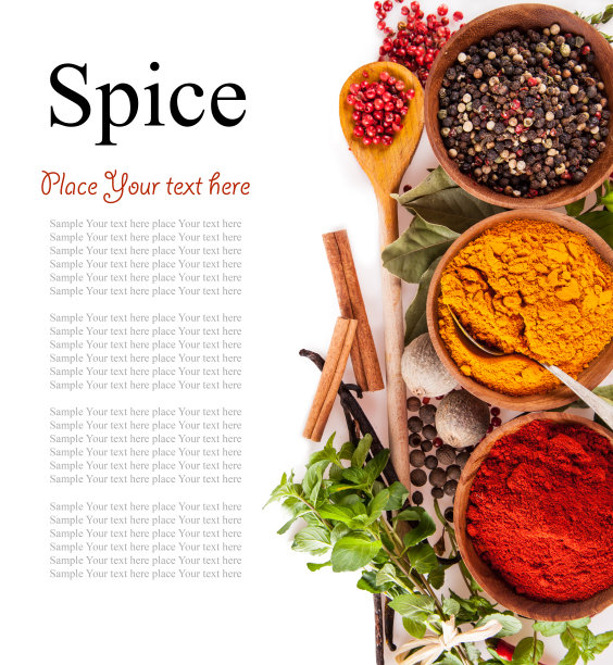 各种香料分离在白色背景图片下载