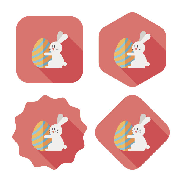 复活节兔子与长影子扁平图标，eps10图片下载