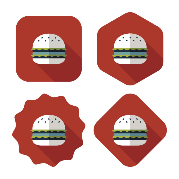 三明治平面图标与长影子，eps10图片下载