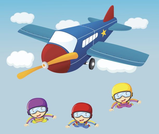 三个跳伞者从飞机上跳下来图片下载