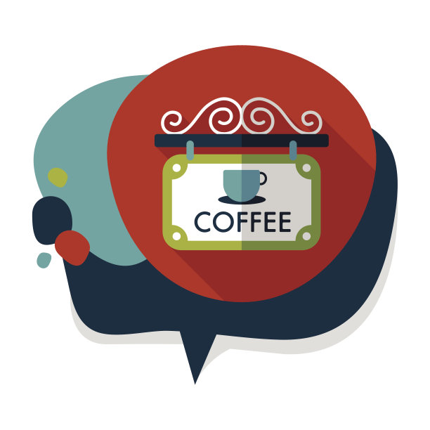 咖啡店标志与长阴影的平面图标，eps10图片下载