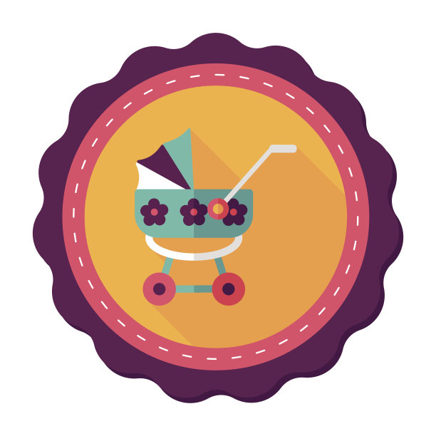 婴儿车的平面图标与长影子，eps10图片下载