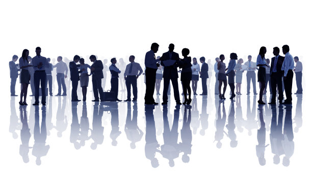 一群商务人士在白色背景下讨论图片下载