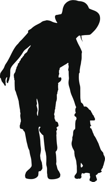 矢量剪影的人与狗。图片下载