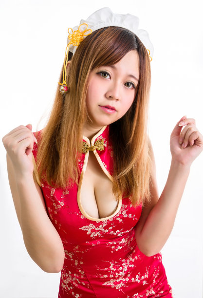 亚洲性感红色旗袍展示小样图片下载