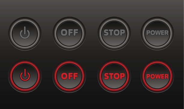 霓虹灯按钮矢量图标设置在黑色背景图片下载