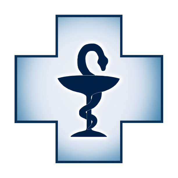 发光的蓝色药房十字蛇和碗。图片下载